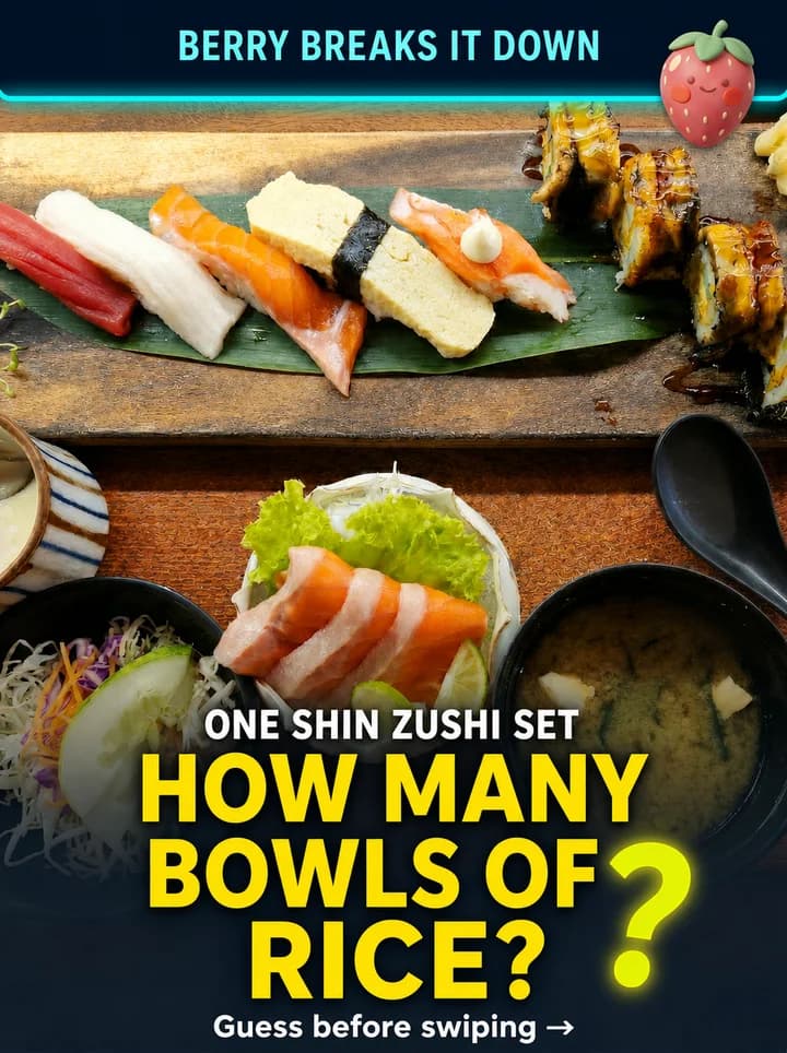 Threads 001 cover — the Shin Zushi set under the headline HOW MANY BOWLS OF RICE?, with the answer kept hidden